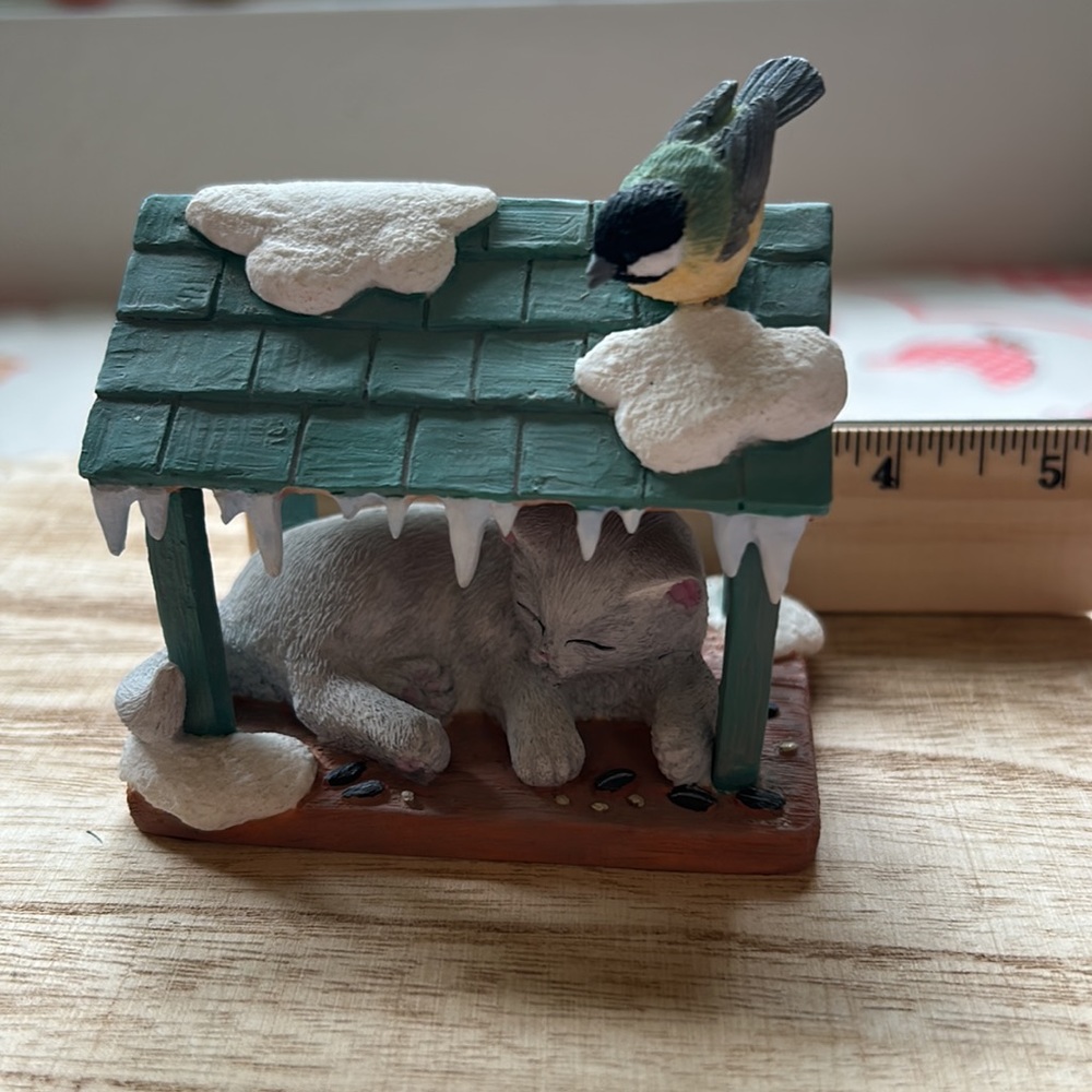 “Lenox “Winter Sunshine” Sleeping Gray Kitty Cat & Curious Bird Figurine New - Picture 11 of 11